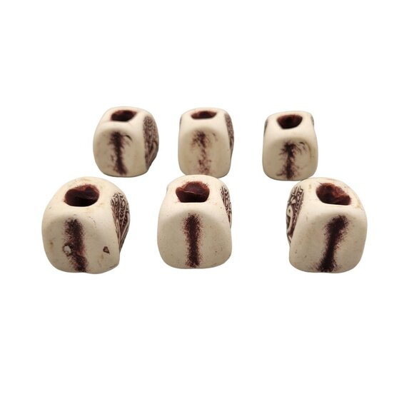 Handmade Bisque Fired Clay Beads Peacock Design Stamped Set of 6 - Picture 4 of 6